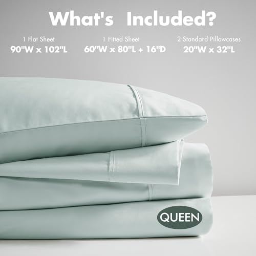 Image of Madison Park Organic Cotton Sheets 300TC, Queen Size Bed Set, Aqua 4 Piece