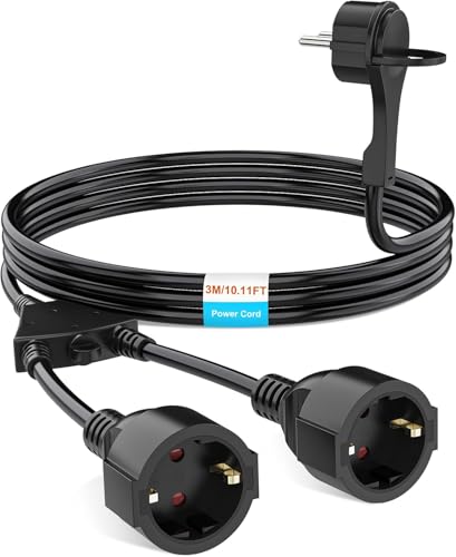 Cable de extensión de cable de alimentación de 3 m Schuko plano con toma de tierra IP44
