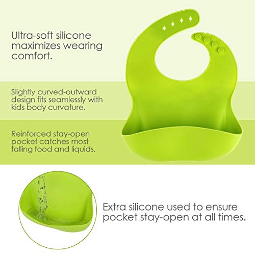 3 Pack Silicone Baby Bib For Babies & Toddlers (6-72 Months), Waterproof, Bpa Free, Green Pink And Blue, Easy Wipe Clean #TOP4