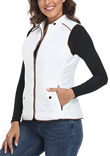 MISS MOLY Women's Padded Vest Stand Collar Zip Up Puffer Lightweight Quilted Vest Beige L - image 3