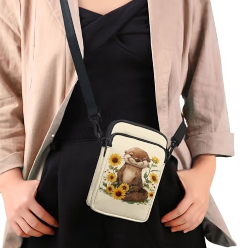 HUGS IDEA Sunflower Otter Print Small Messenger Bag Clutch Shoulder Bag Handbags Phone Purse for Women Crossbody Pouch Backpack Daypack4