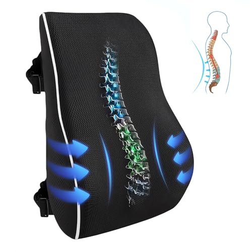 Chiziyixin Back Support for Office Chair, Memory Foam Lumbar Support Cushion with 2 Adjustable Straps, Black Back Lumbar Pillow for Office Chair, Car Driving Seat, Home, Gaming