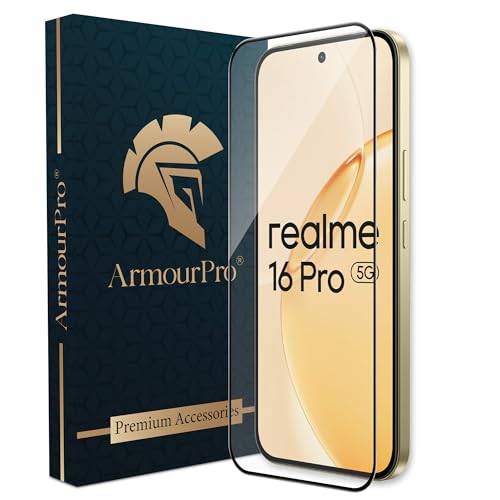 Image of ArmourPro Tempered Glass for Realme 16 Pro - 9H Screen Protector with Black Border, Anti Scratch, Edge-to-Edge Coverage, HD Clarity, Smooth Touch, Case Friendly | Black