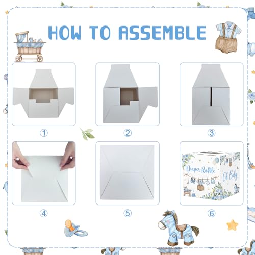 OWWOPATS 51Pcs Baby Boy Shower Decorations Dipaer Raffle Tickets with Box, A Sweet Baby Boy is on His Way Diaper Raffle Box, Blue Boy Baby Shower Decorations for Game Kit - Thumbnail 7