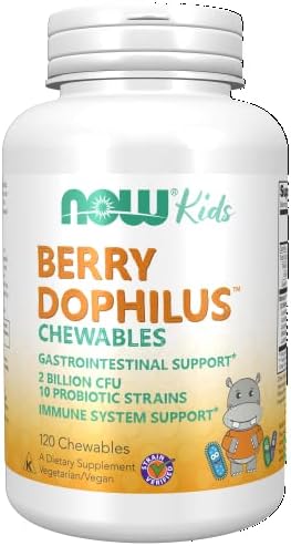 NOW Supplements, BerryDophilus™ with 2 Billion, 10 Probiotic Strains, Xylitol Sweetened, Strain Verified, 120 Chewables, packaging may vary