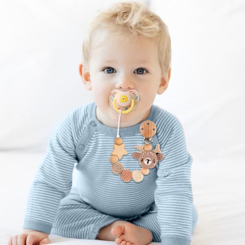 Image of Pacifier Clip, Cute Animal Pacifier Holder Clip for Boys and Girls, Most Pacifiers, Baby Teethers, Baby Shower and Baby Essentials(Elk)