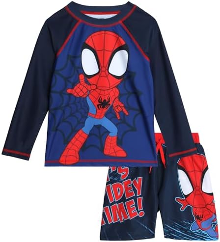 Marvel Boys Rash Guard Set 2 Piece Hulk Spiderman Swim Shirt & Swim Trunks