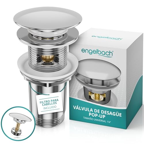Engelbach® Válvula Universal desagüe Lavabo con rebosadero - Click Clack con 4 Juntas - Apta para lavabos estándar - Manual de instalación - Cromado