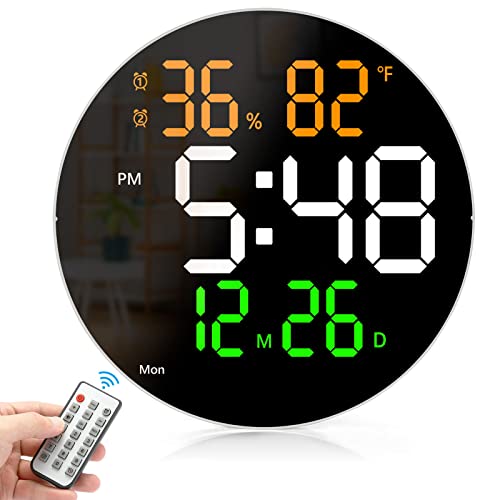 10" Digital Wall Clock With Led Display, Remote Control, 10 Level Adjustable Brightness Digital Alarm Clock With Temperature, Calendar, Date, 12/24H, Digital Clock Large Display, Wall Mounted, 2 Alarm #TOP25