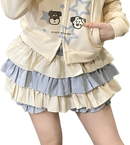 Lolita Skirts Kawaii Harajuku Fashion Gothic Clothes Elastic Waist Color Cute Lace Trim Tiered Short Skirt Shojo