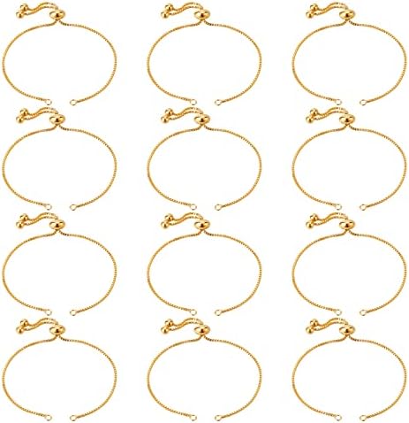 NBEADS 12 Pcs 3 Colors Slider Bracelets, 24cm Slider Adjustable Bracelets Making with Rhinestone Charms Ends Slider Extender Chains for Jewellery Making DIY Findings