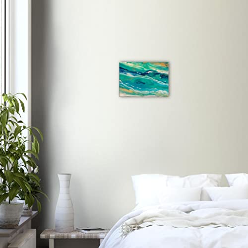 Décoration murale abstraite océan turquoise en toile encadrée 30x40 cm