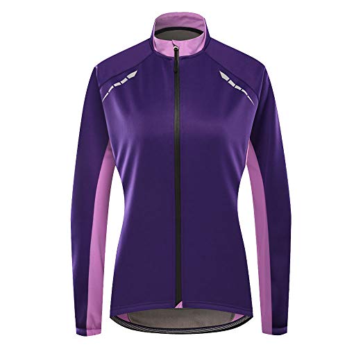 Women's Cycling Jacket Thermal Fleece Windproof Warm Outdoor Sport MTB Bike Coat Downhill Riding Winter Bicycle Jersey(Color:Purple,Size:XL)