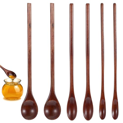 JIYIN 6 Stück Honiglöffel Holz, 3 Größen Honig löffel Handgemachte Holzlöffel Esslöffel Honigrührer Wooden Spoon Natürliches Nanmu...