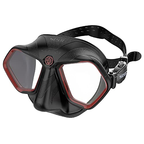 SEAC Raptor, Maschera Low Volume per Apnea e Pesca Subacquea, Nero/Rosso