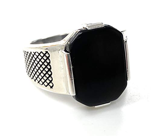 KAR 925K Stamped Sterling Silver Black Onyx Men's Plain and Elegant Ring K41Y