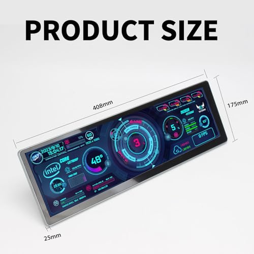 Image of 14.5 Inch 2.5K Touchscreen Bar Monitor, 2560x720 IPS Portable LCD Screen with 10-Point Touch, 60Hz Refresh Rate, Fully Laminated Cover Plate, CNC Aluminum Alloy Shell Process
