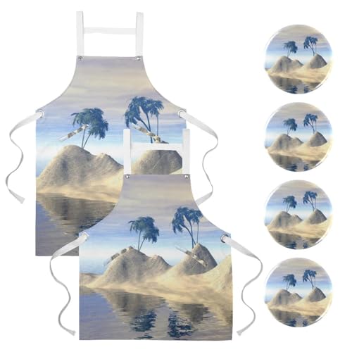 Tablier de cuisine haut de gamme lot de 2 palmiers multicolore