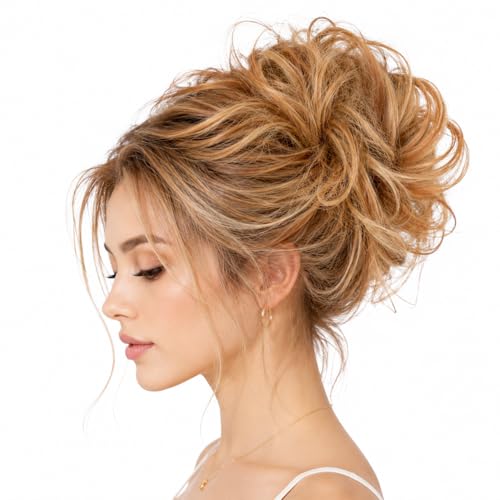 CAISHA 100% HUMAN HAIR Scrunchie Hair Piece Updo Braid Hair Scrunchy Messy Bun Red Blonde Mix H312n