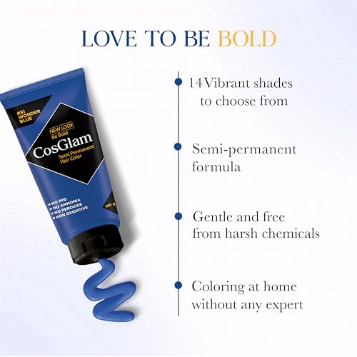 Image of Cosglam Semi Permanent Hair Color for Women & Men - Model #51 Wonder Blue (120 g) | Vegan Hair Dye with Conditioner | No Ammonia, No Peroxide, Non-Oxidative | Glossy Finish