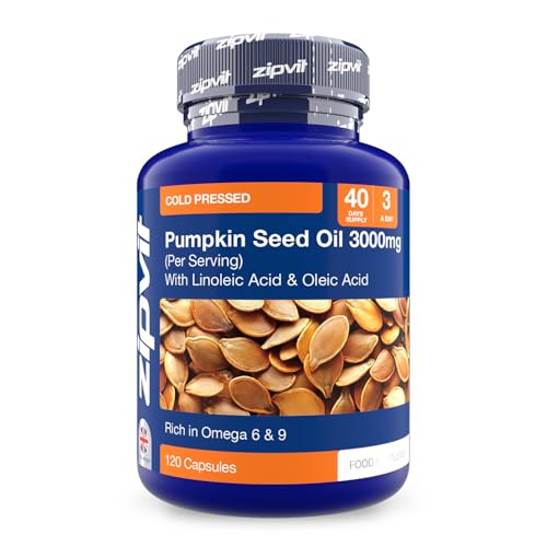 Zipvit Pumpkin Seed Oil Capsules 3000mg 120 Softgels 60% Linoleic & Oleic Acid 100% Cold Pressed Pumpkin Seeds Naturally Rich in Omega 6 & 9