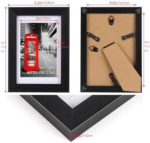 EYMPEU 6x4 Photo Frame with Mat Capable of Holding 5x3.5 or 6x4 Photos, Set of 9 Black Wood Photo Frames for Wall or Table Top Rustic Photo Frames