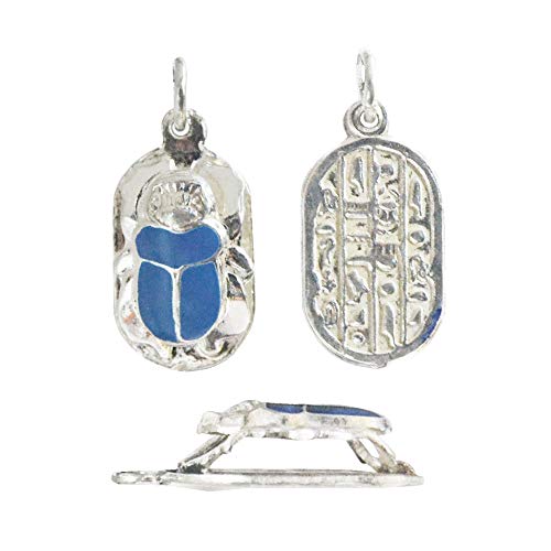 Amulette scarabée égyptien en argent émaillé, création d'exception de 30 mm