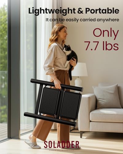 Image of SOLADDER Step Stool, 2 Step Ladder with Anti-Slip and Wide Pedal, Folding Portable Iron Stepladder for Home and Kitchen, 300lbs - Black