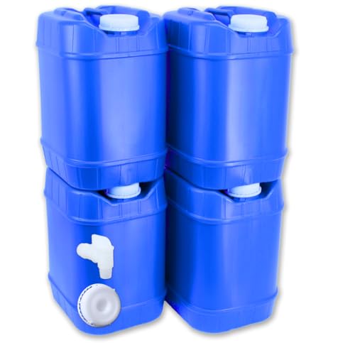 5-Gallon Stackable Water Storage Containers, 5 Gallons Each w/Lids + Spigot, Easy Fill, Survial Supply Emergency Water Storage for Camping and Disaster Preparedness, RV, 20 Gallon (4 Tanks)