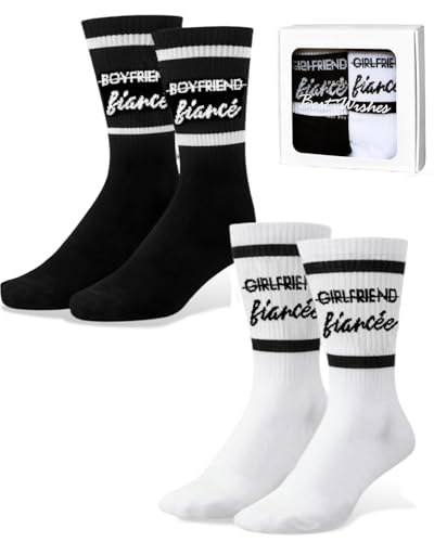 Funny Gifts for Couples 2 Paires Funny Novelty Socks for Women and Men Engagement Wedding Present for Bride and Groom Anniversary Wife and Huasband Gifts Valentines Romantic Gift for Her or Him