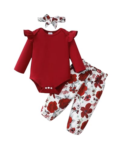 Image of Saeaby Infant Baby Girl Clothes Newborn Girl Outfit Long Sleeve Romper Pants Set Cute Baby Clothes for Girls Fall/Winter