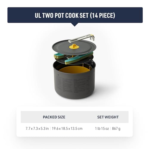 Sea to Summit - Frontier Ultralight Two Pot Cook Set - 4 People, 14 Piece - 2L & 3L Non-Stick Pots + Strainer Lid + 4 Bowls, Knives, Sporks - BPA-Free - Hard Anodised Alu Camping Cookware - 867g - Image 5