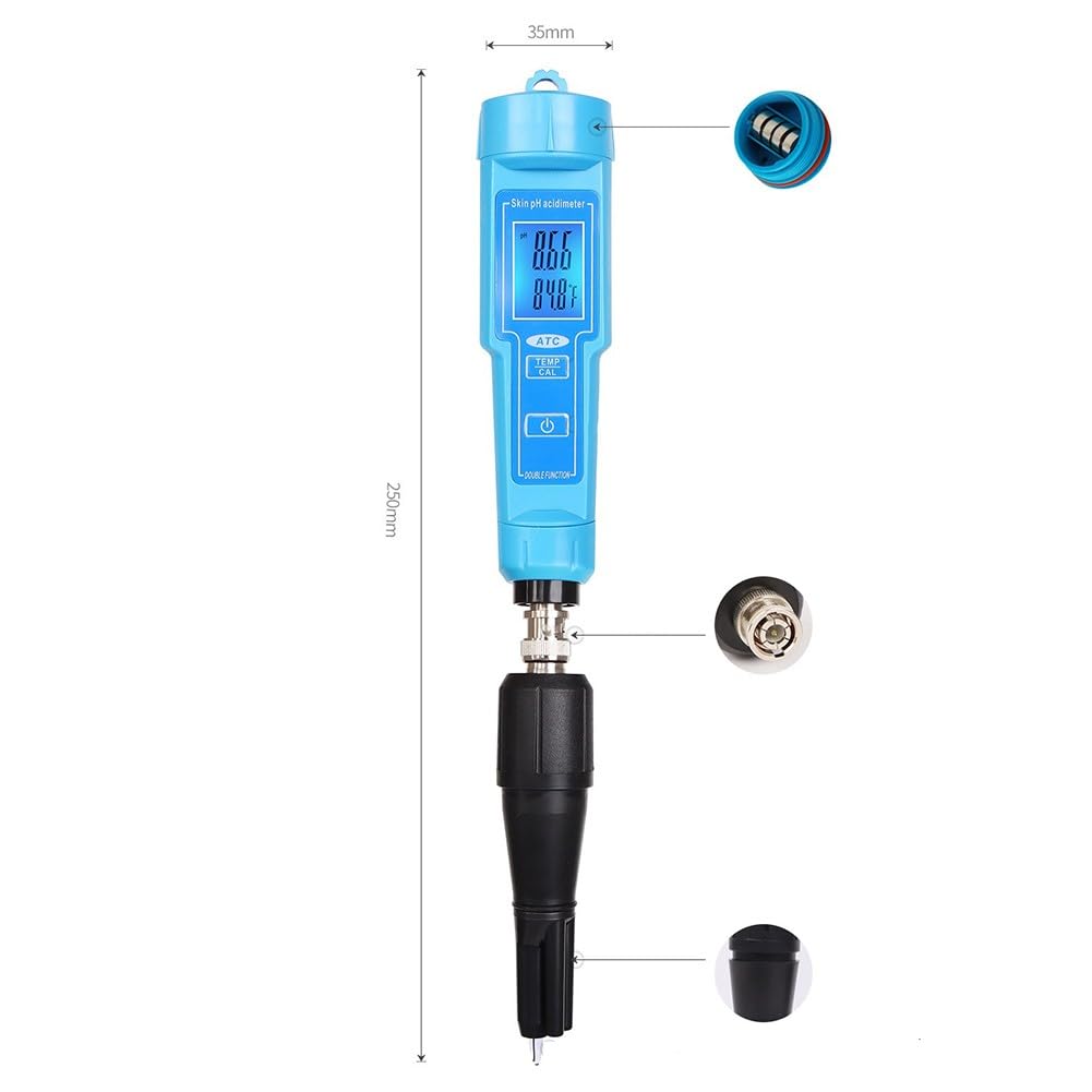 Lecreatekit Misuratore di pH digitale e termometro, IP67, impermeabile, 2 in 1, tester di acidità con ATC per suolo, acqua, cibo, carne, laboratorio, acquario, piscina, idroponica, intervallo di pH 0