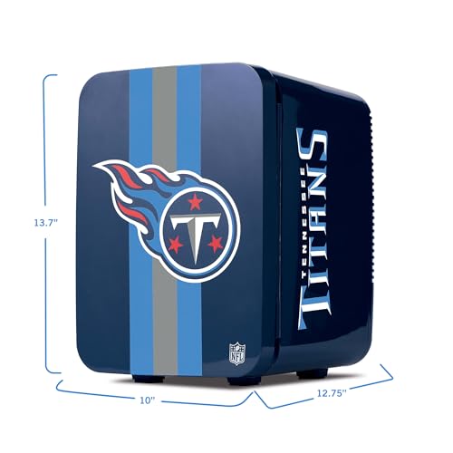 Image of Ukonic NFL Tennessee Titans 15-Can Mini Fridge 10L - AC /DC Powered, Official Team Colors & Logo, Portable Cooler for Tailgates, Home, Office, or Car