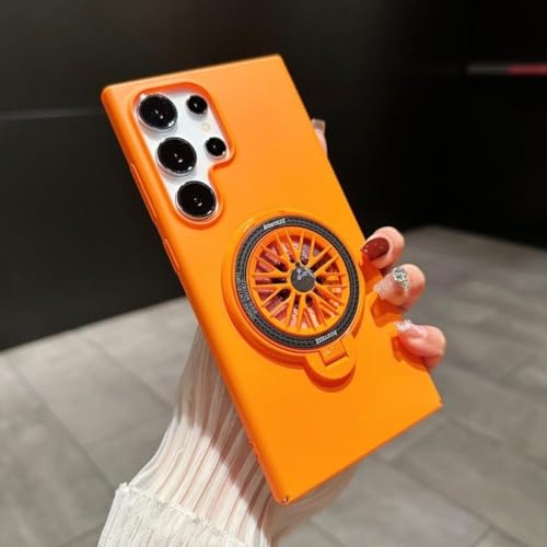 Support magnétique Samsung S24 Ultra gyroscope rotatif coque antichoc orange