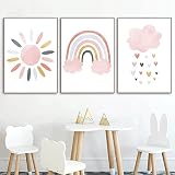 Sun Rainbow Canvas Wall Art Nursery Pink Rainbow Print Sun and Rainbow Nursery Wall Art Sun and Clou