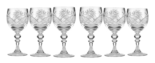 Neman WG6701, Set of 6 Russian Vintage Crystal Cut Vodka Shot Glasses, Long Stem, 2 oz Hand Made