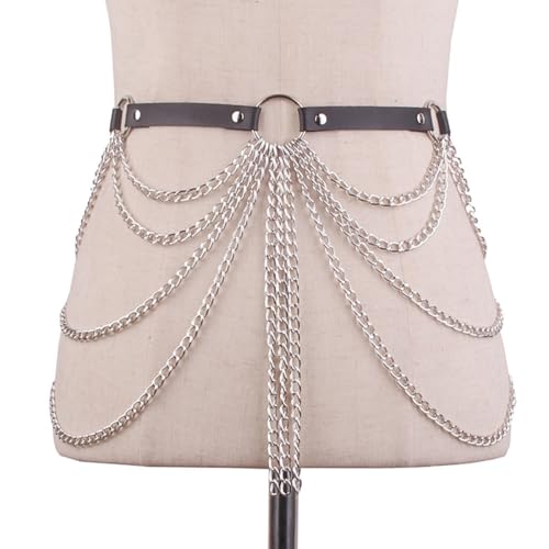 Punk Pelle Corpo Catena pelle Cinture in vita a strati neri Cintura panciera in vita Discoteca Accessori, Cintura sexy in pelle per la pancia cintura per il corpo imbracatura