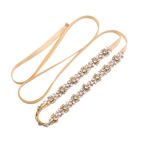 Crystal Wedding Belt Thin Bridal Belt Bridesmaid Sash with Rhinestones Pearls for Women Dress Accessories