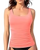 Aqua Eve Tankini Tops for Women Swimwear Top Only Tummy Control Bathing Suit Top No Bottom Modest Swim Top Orange Pink L