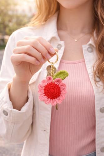 Image of Handmade Crochet Sunflower Keychain for Women & Girls, Cute Yellow Flower Key Ring Charm, Soft Yarn Knitted Gift, Bag Charm, Car Key Holder, Aesthetic Handmade Floral Accessory