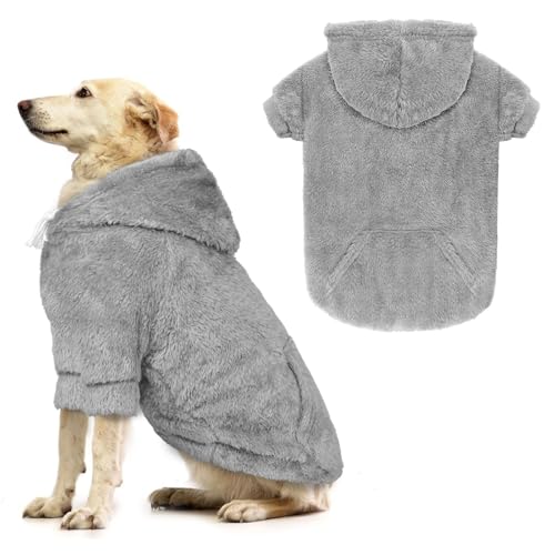 Chandail chien, Hoodie chaud molleton avec poche, gris XL