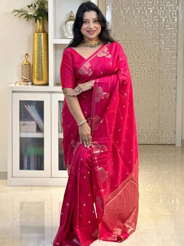 Image of SGF11 Women's Kanjivaram Soft Silk Saree With Blouse Piece