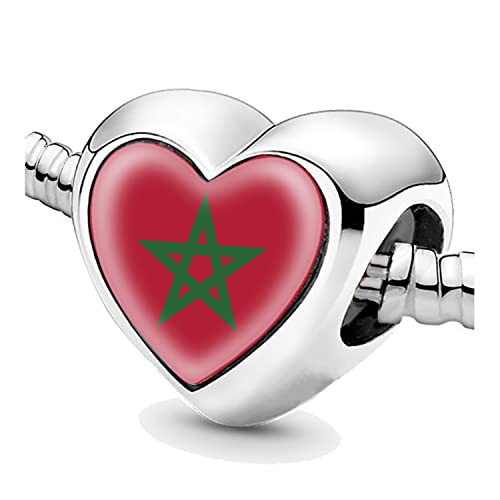 Bon4azuré Beads for Bracelets Morocco Flag Silver Charms for Women Charm Bead Jewellery Gifts Ideas Gift for Girls