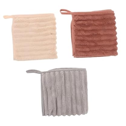 MERRYHAPY 3Stücke Weiche Hängende Handtücher aus Korallenvlies Schnelltrocknende und Hochabsorbierende Badetücher für Erwachsene Stilvollem Streifenmuster