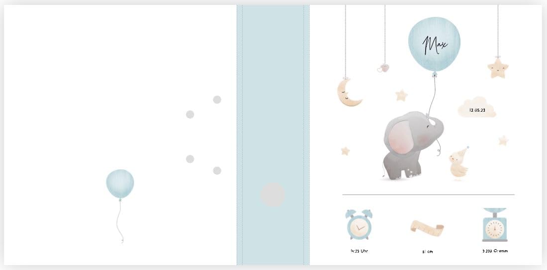 easyprint Ringordner | Personalisierter Ordner für Kinder | Kleiner Elefant | Mit Griffloch | Für DIN A4 | 7,4 cm breit | Füllhöhe 55 mm | Geburt | Baby | Luftballon