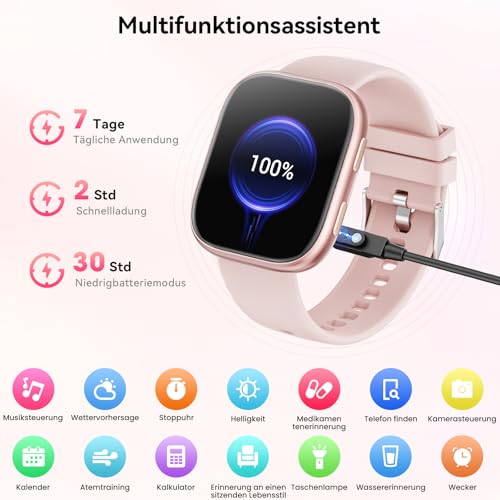 Smartwatch Damen, 1.83" HD Fitnessuhr  mit 7 Armbänder & Geschenkbox – Ansicht 8