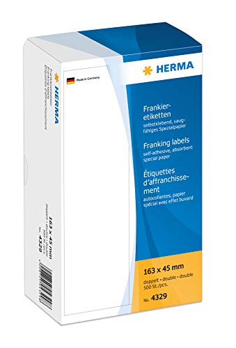 Preisvergleich Produktbild HERMA 4329 Frankieretiketten für Frankiermaschinen, doppelt, 163 x 45 mm, 500 Stück, selbstklebend, matt, 2fach Papier Frankier-Etiketten Klebeetiketten Aufkleber, weiß