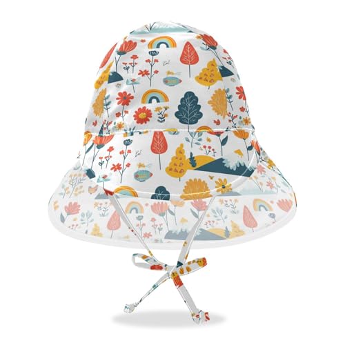 Colorful Flower Trees Kid Sunhat Baby Boys Bucket Hat Girls Sun Protection Wide Brim Travel Essentials