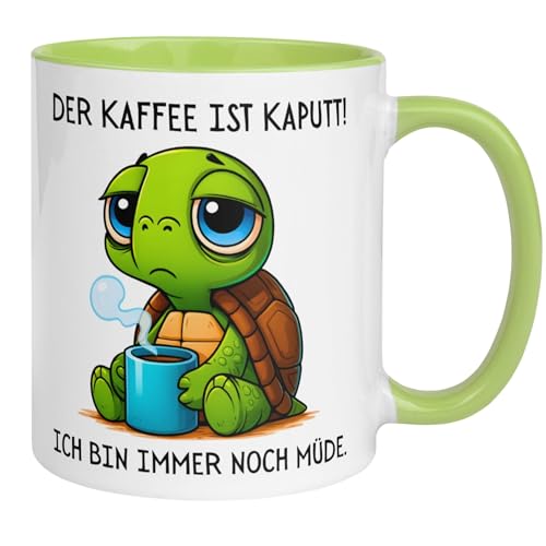 Morgenmuffel Tasse | Der Kaffee ist kaputt - Ich bin immer noch müde | Lustiger Schildkröten Geschenk Kaffee Becher